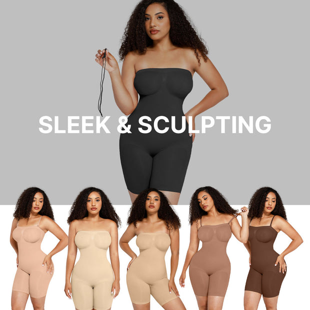 Strapless Tummy Control Shapewear Bodysuit with Bust Support & Butt Lift
