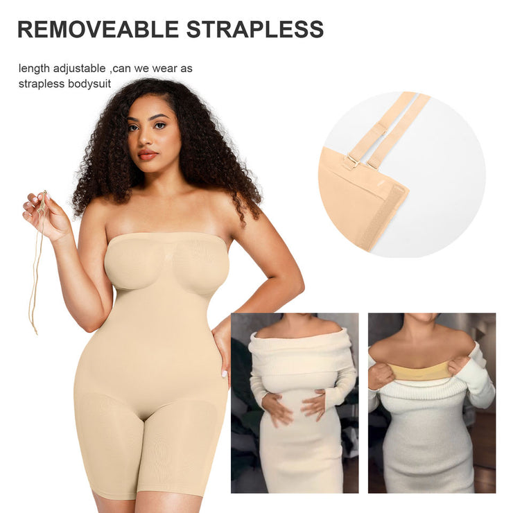 Strapless Tummy Control Shapewear Bodysuit with Bust Support & Butt Lift