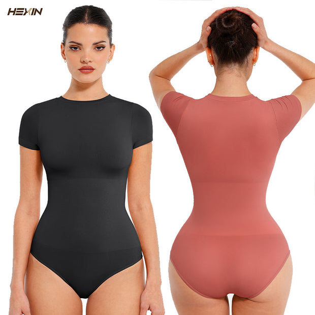 Women’s Seamless Short-Sleeve Shapewear Bodysuit – Breathable Spandex Sculpt Fit