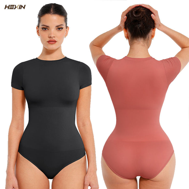 Women’s Seamless Short-Sleeve Shapewear Bodysuit – Breathable Spandex Sculpt Fit