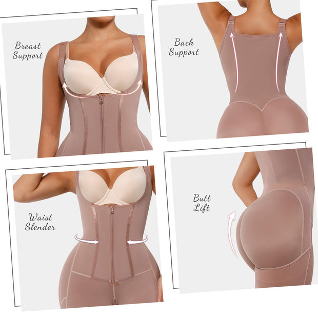 High Compression U-Shape Bust Support Shapewear with Front Zipper