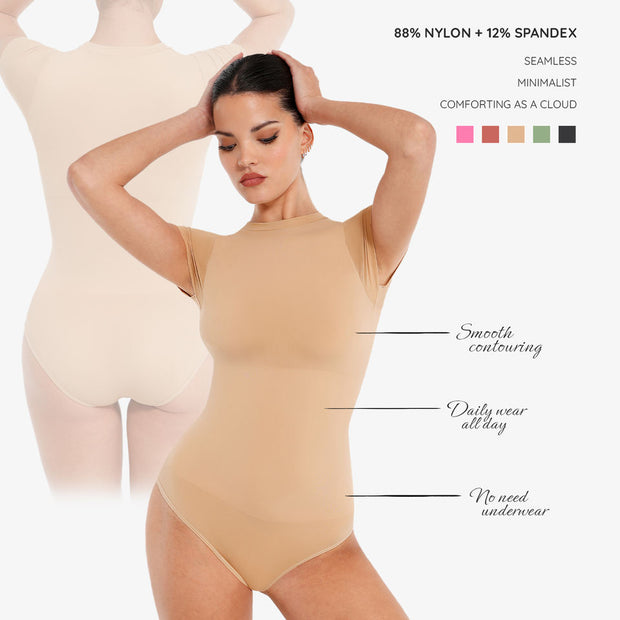 Women’s Seamless Short-Sleeve Shapewear Bodysuit – Breathable Spandex Sculpt Fit