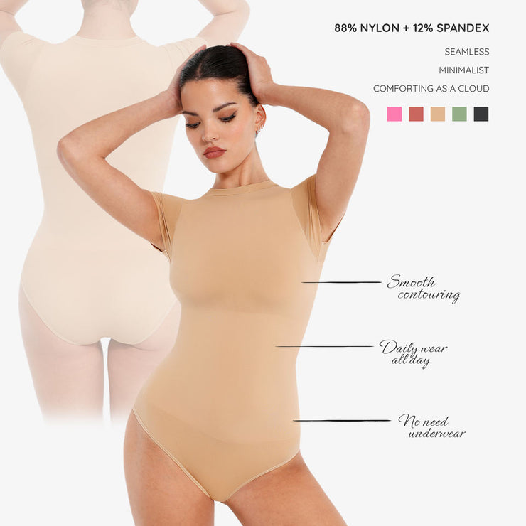 Women’s Seamless Short-Sleeve Shapewear Bodysuit – Breathable Spandex Sculpt Fit