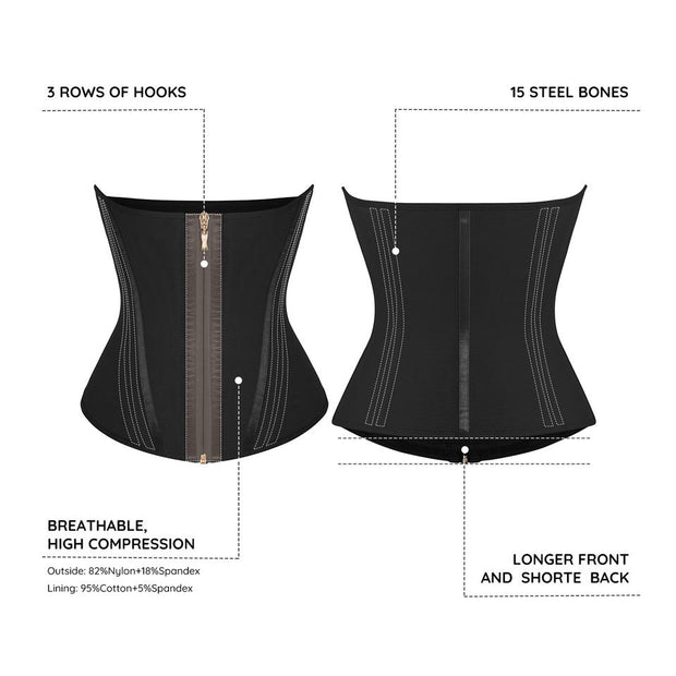 Premium 15-Steel Boned Waist Trainer Vest – Curve Slimming Underbust Shaper